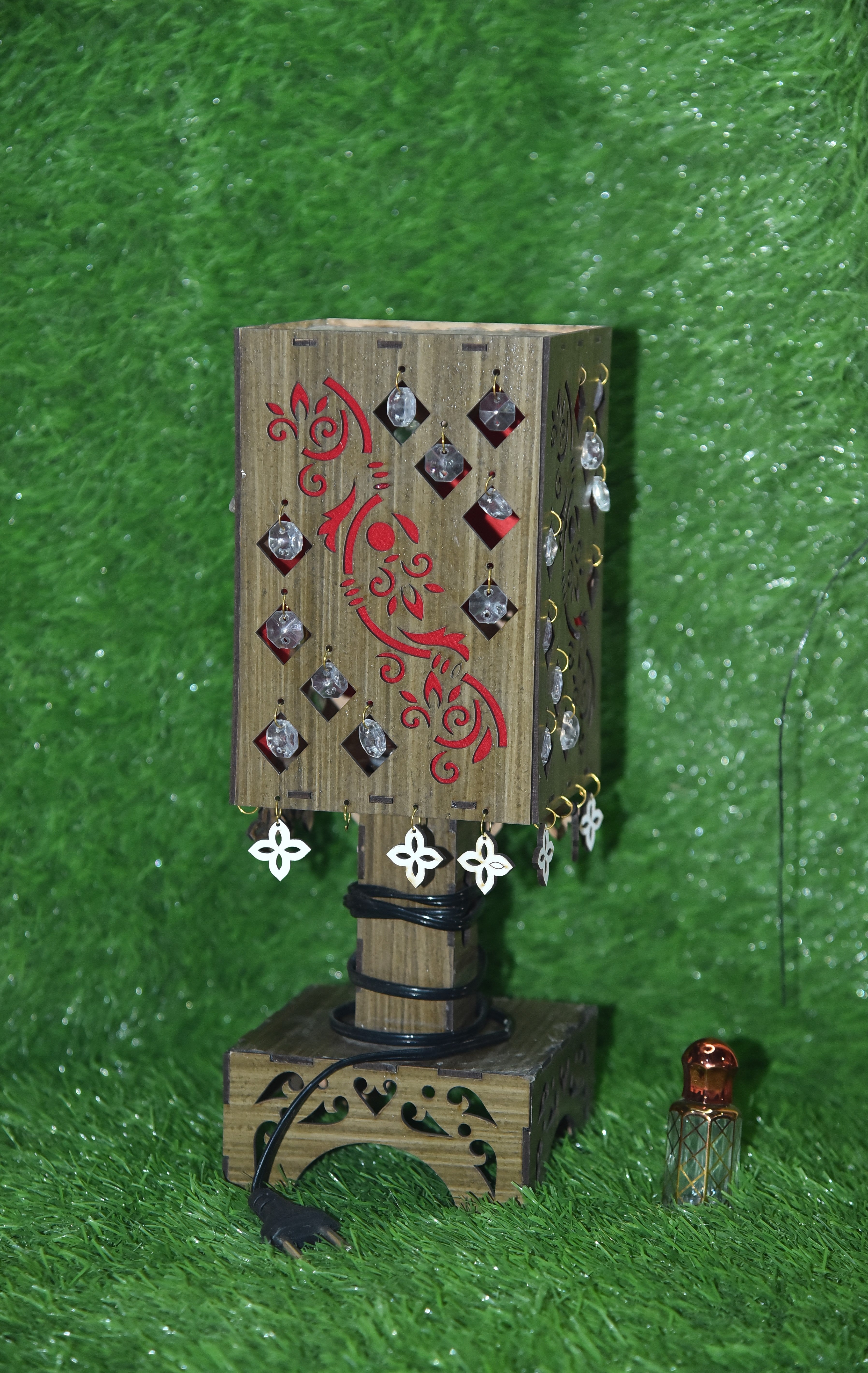 Buy 1 Floral Laser-Cut Wooden Lamp, Get 1  Attar Bottle FREE Limited Time Offer!