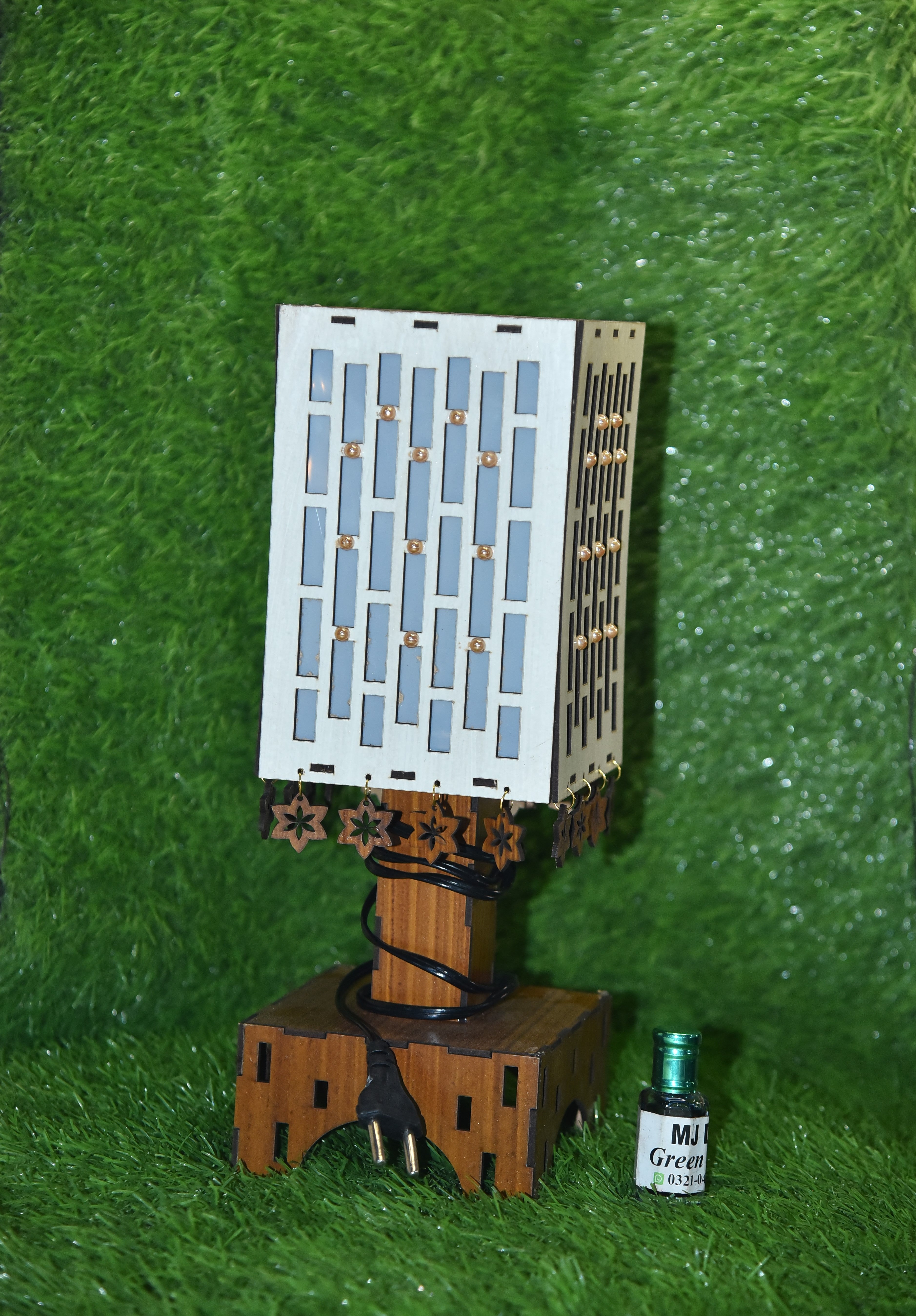 Buy 1 Modern Geometric Wooden Lamp, Get 1 Premium Attar Bottle FREE! (Limited Time Offer)