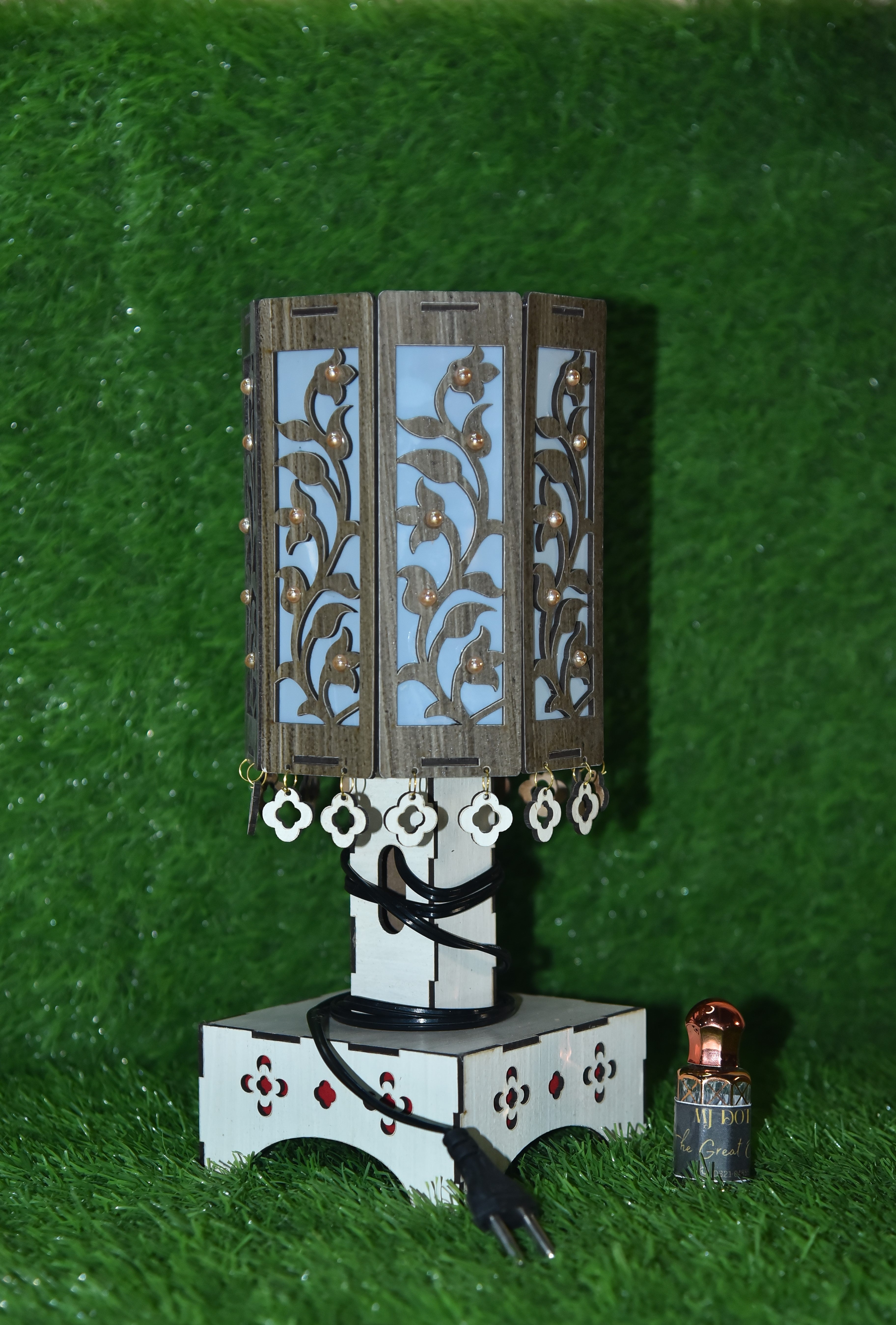 Buy 1 Handcrafted Floral Vine Wooden Lamp, Get 1 Attar Bottle FREE! (Limited Time Offer)