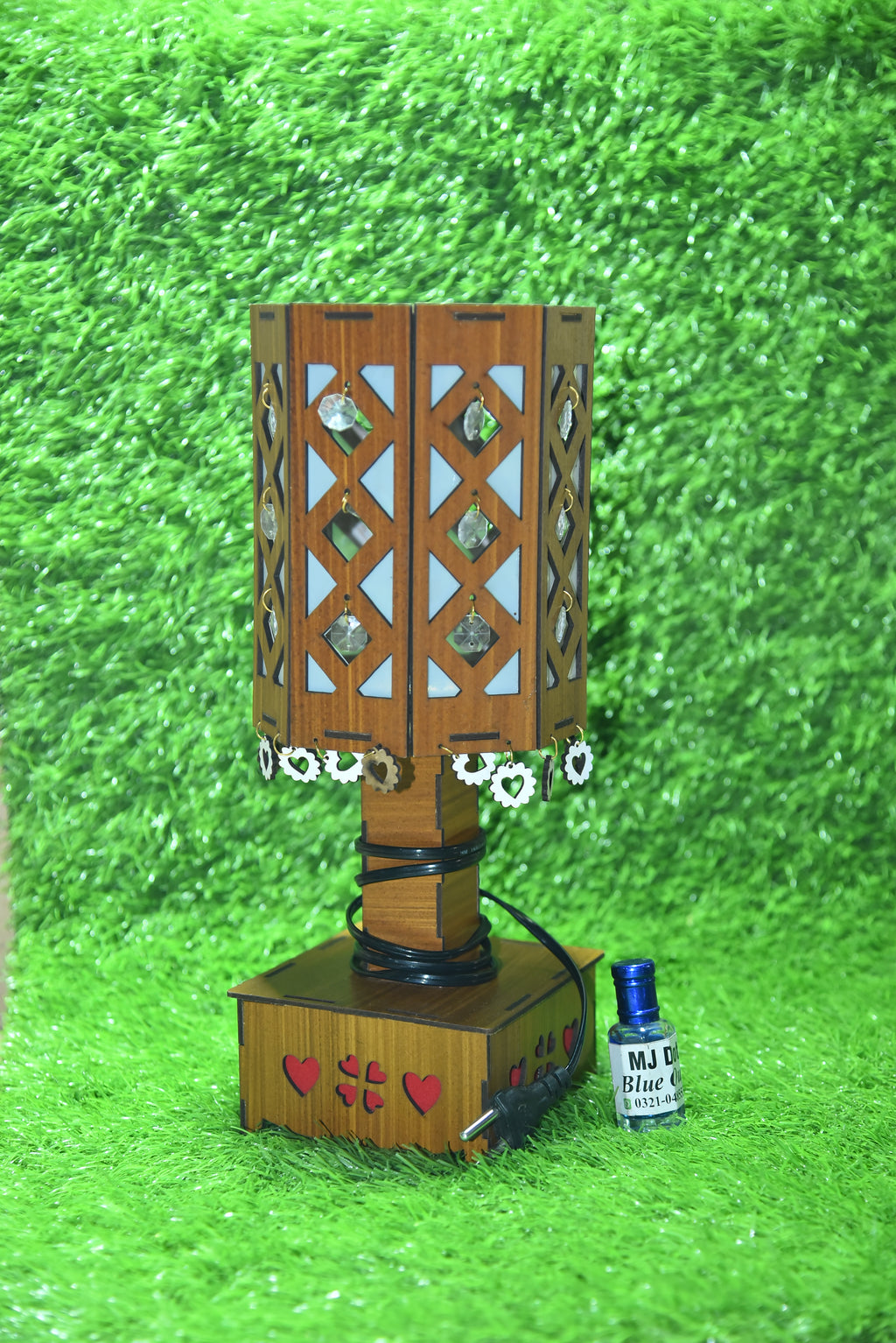 Buy 1 Handcrafted Heart & Spade Wooden Lamp, Get 1 Attar Bottle FREE! (Limited Time Offer)
