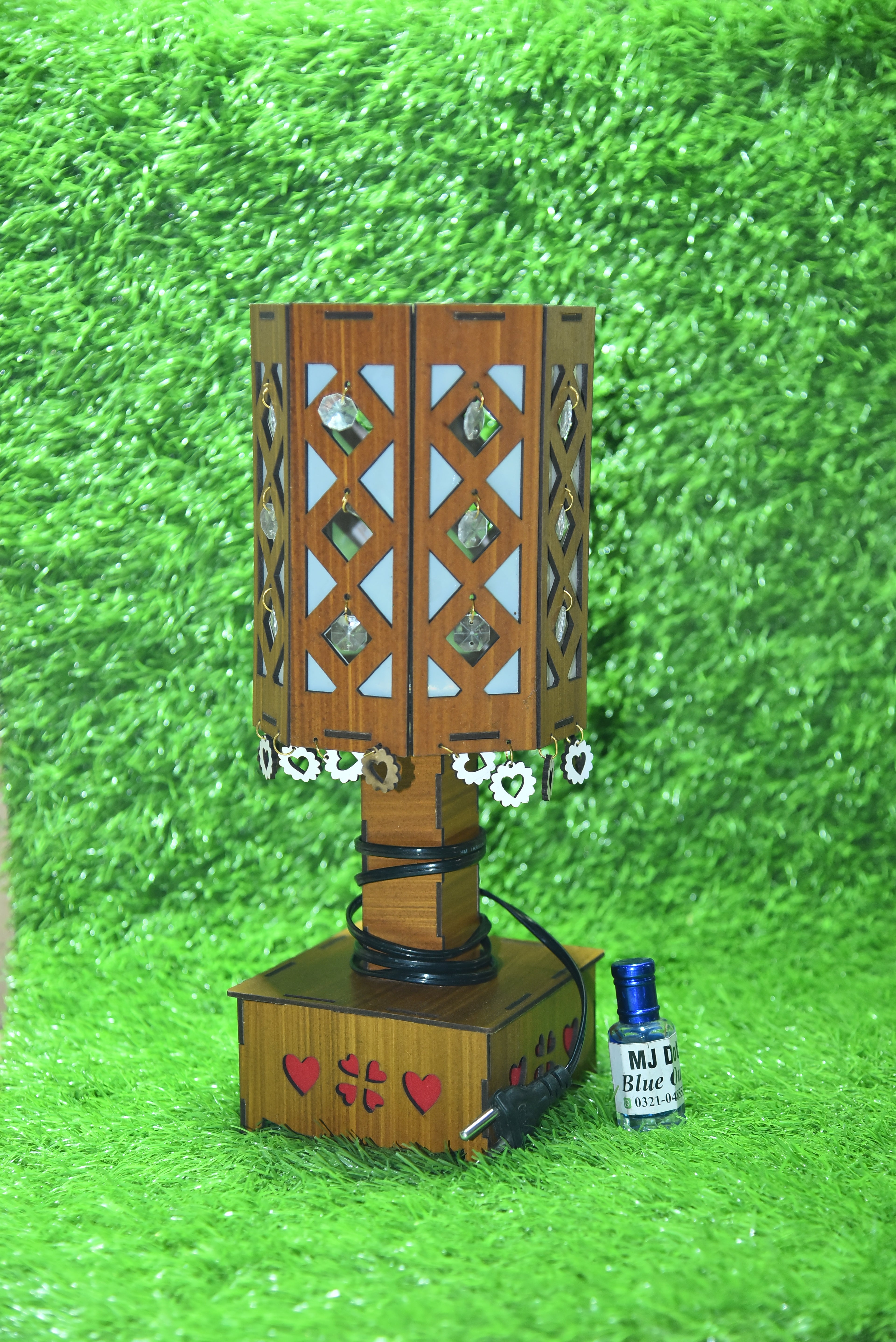 Buy 1 Handcrafted Heart & Spade Wooden Lamp, Get 1 Attar Bottle FREE! (Limited Time Offer)
