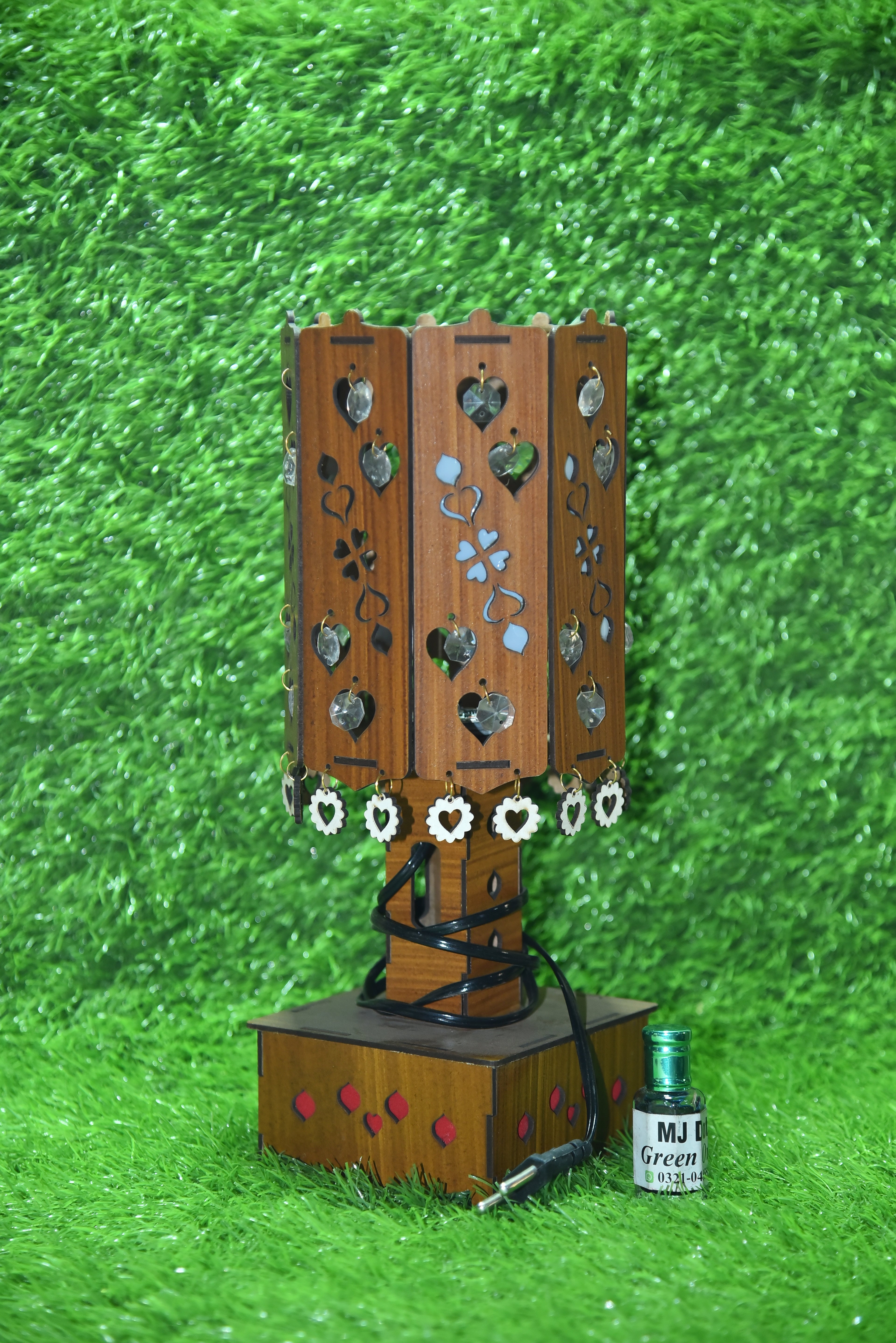 Buy 1 Handcrafted Heart & Club Wooden Lamp, Get 1 Attar Bottle FREE! (Limited Time Offer)